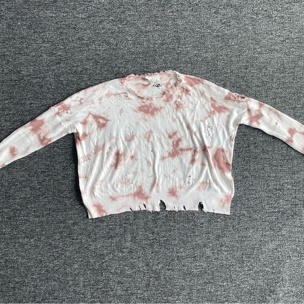 Sadie & Sage Pink and Cream Preppy Aesthetic Distressed Cozy Knit Sweater